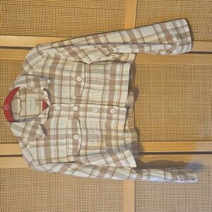 American Eagle Outfitters Plaid Jacket in Brown & Cream Cropped Shacket Small